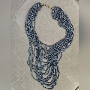 Elegant Multi-Strand Beaded Necklace - Metallic Blackish Blue